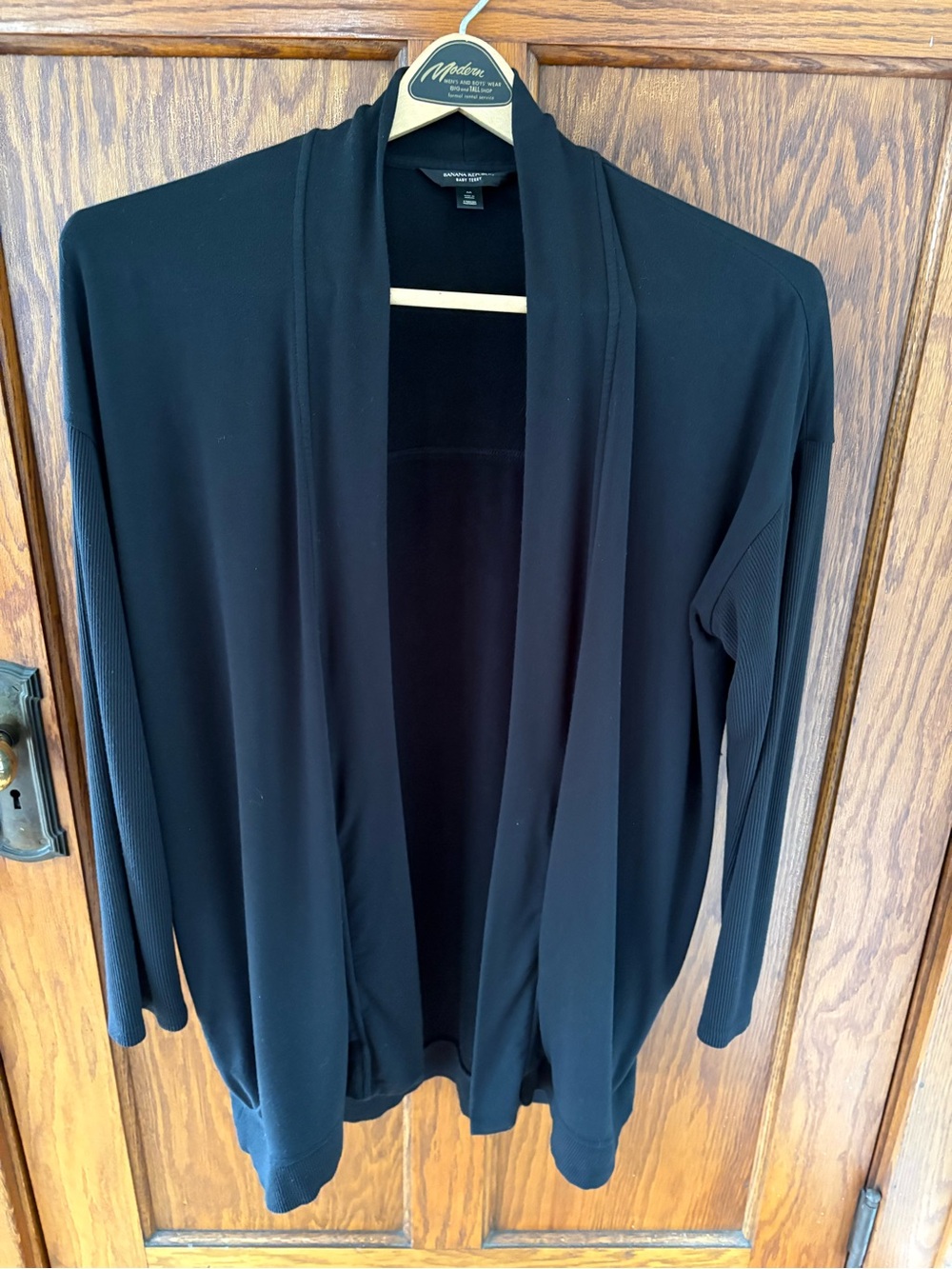 Banana Republic Black Baby Terry Open Long Cardigan Size M EUC